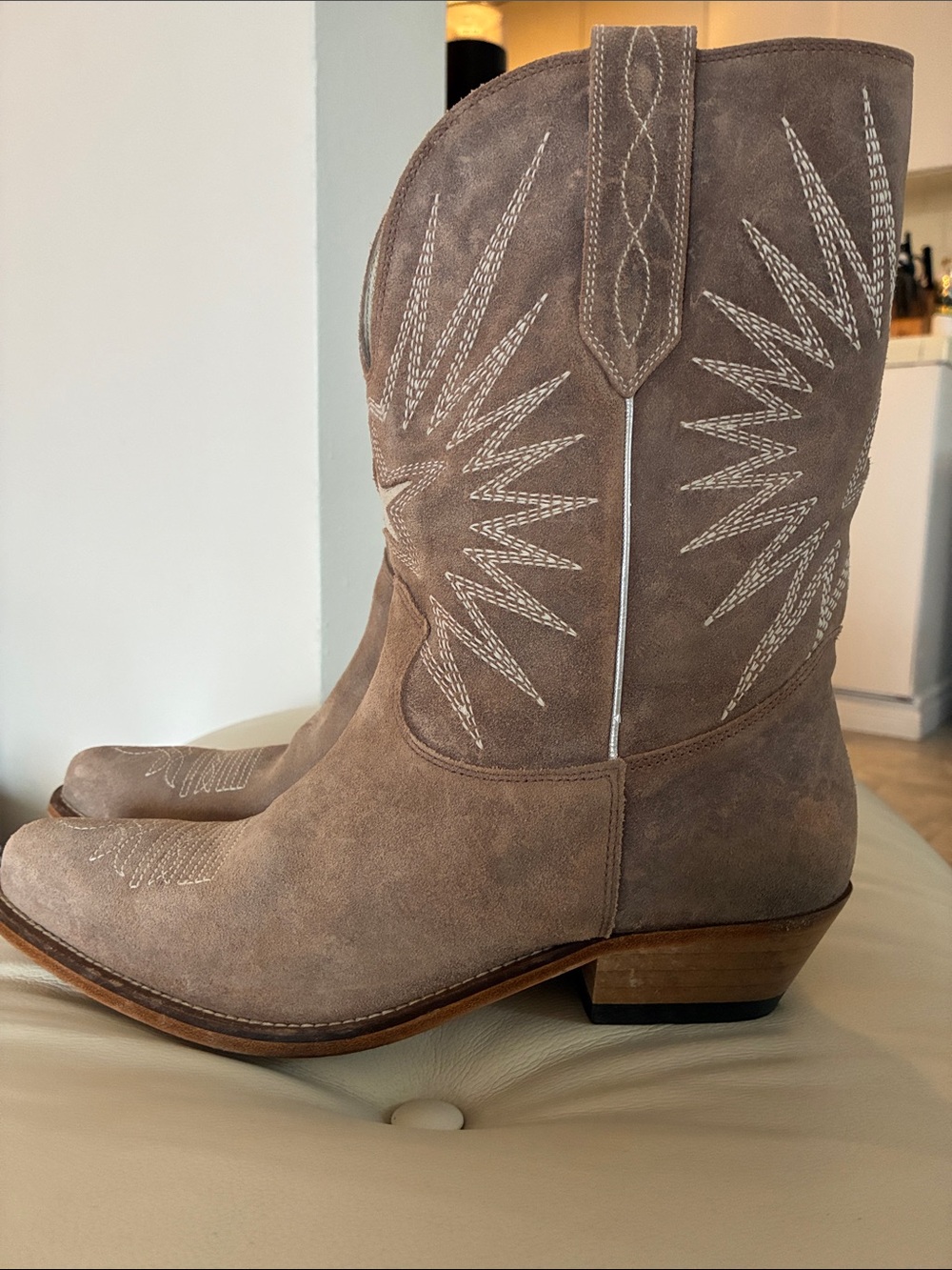 Golden Goose Suede Western Cowboy Boots in Taupe - Picture 2 of 7